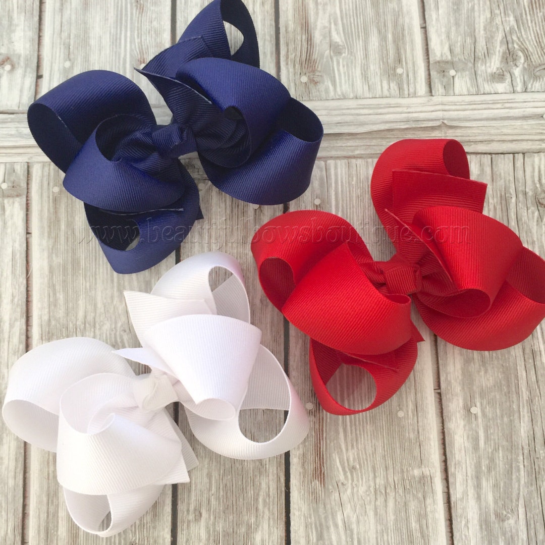 Girls School Uniform Hair Bow Clip Setred White Blue Hair Etsy