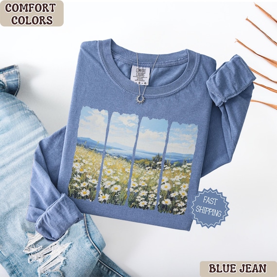 Comfort Colors Daisy Shirt Long Sleeve, Wildflower Meadow Graphic Tee, Cottagecore Floral Shirt, Nature Lover Gift, Fall Flower Shirt Gift