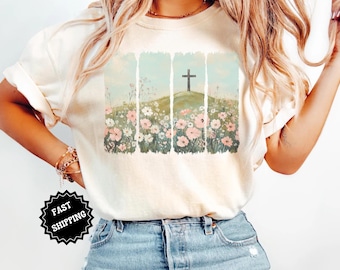 T-shirt chrétien floral coup de pinceau, chemise marguerite fleurs sauvages rétro T-shirt graphique botanique bohème couleurs confort inspiré de la foi cadeau pour elle
