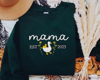 Embroidered Custom Mama Sweatshirt, Personalized Goose Mama Crewneck, Mother's Day Gift, New Mom Gift, Baby Shower Gift, Cozy Mom Sweater