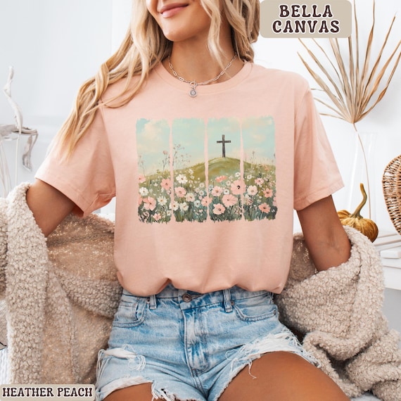 Floral Cross Shirt, Bella Canvas Christian Flower Cross Tee, Faith Cross Shirt Women, Wildflower Christian Shirt, Church Outfit Tee Gift
