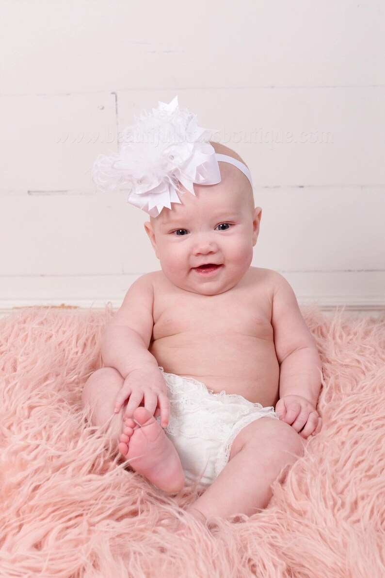 Newborn Over the Top Bow Headband and Diaper Cover,White Headband,Baby Headband,Baptism Christening Headband Bow,White Headband and Bloomers