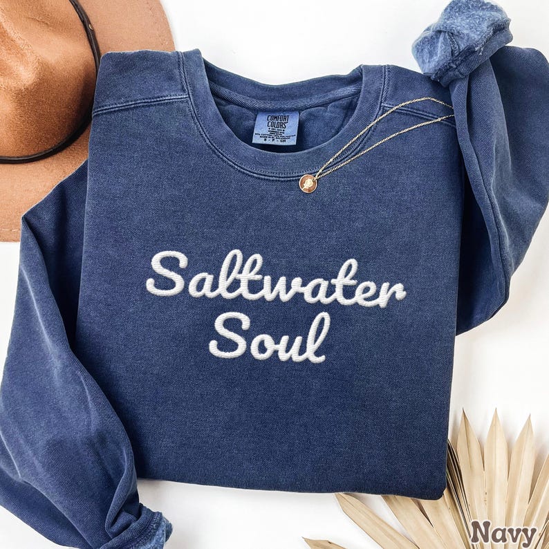 Coastal Sweatshirt Comfort Colors Beach Lover Crewneck, Ocean Aesthetic Pullover, Embroidered Sweatshirt, Coastal Cowgirl Sweatshirt Gift Navy