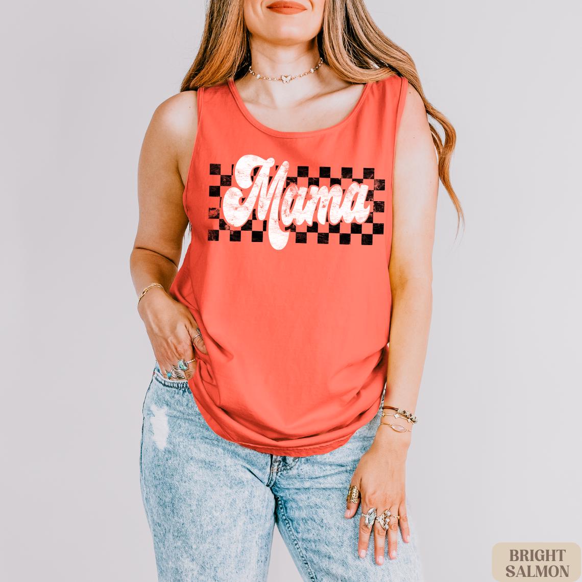 Retro Mama Tank Top, Comfort Colors Mom Tank, Checkered Mom Tank