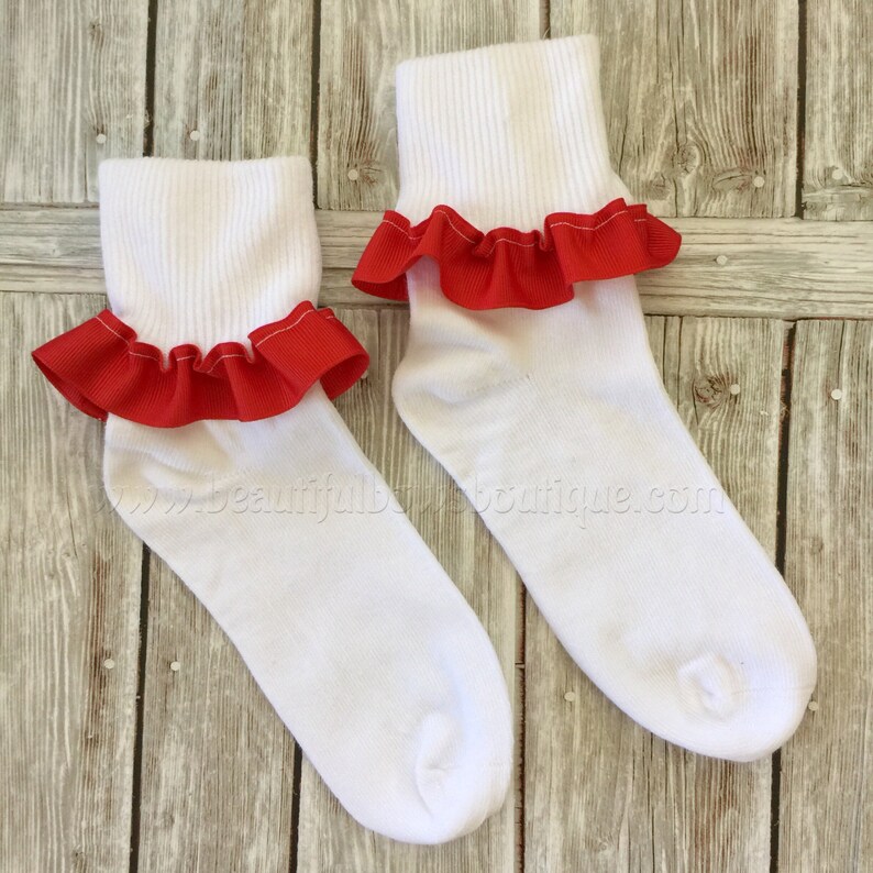 Red White Navy Blue Girls School Uniform Socks,Solid Color Ribbon Ruffle Socks,School Uniform Colored Socks,Frilly Socks,School Uniform Sock image 3