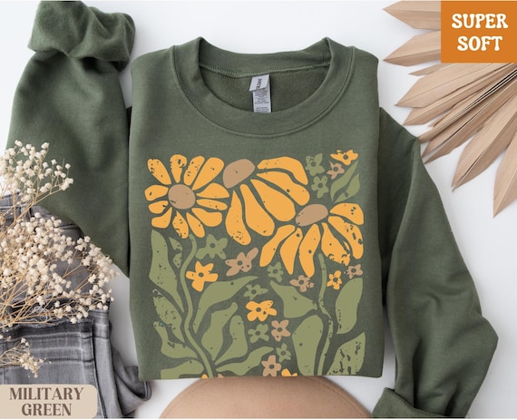 Boho Floral Crewneck Sweatshirt, Cozy Fall Sweater, Cute Gift for Her, Thanksgiving Outfit, Christmas Gift Idea Women’s Autumn Clothing Tops