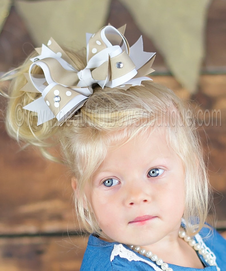 White and Khaki School Uniform Large Girls Hair Bow 5 Inch Etsy