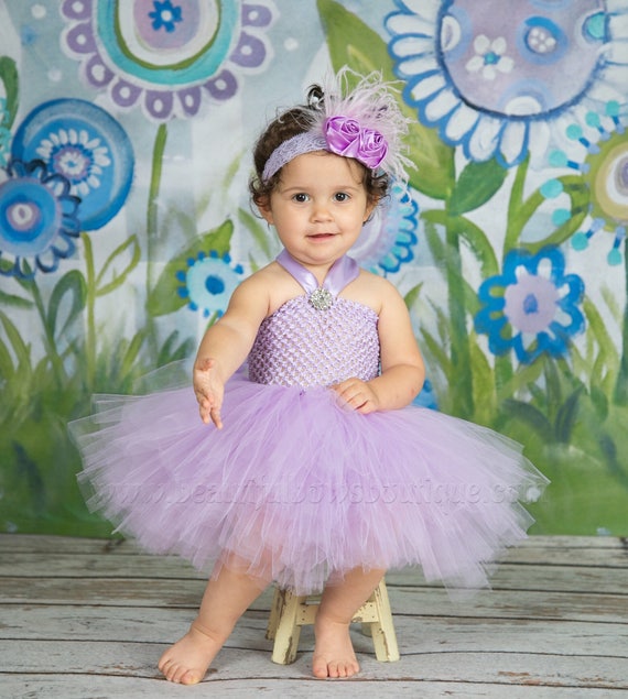 Beautiful Bows Boutique Super Fluffy White Lavender Baby Girl Tutu Dress Dress+Headband+Bloomers / 6-12 Months