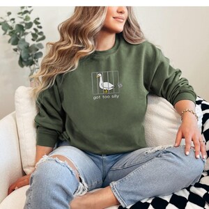 Embroidered Silly Goose Sweatshirt Embroidered Goose Crewneck Sweatshirt Silly Goose Shirt Funny Sweatshirt Funny Embroidered Shirt Gift image 9