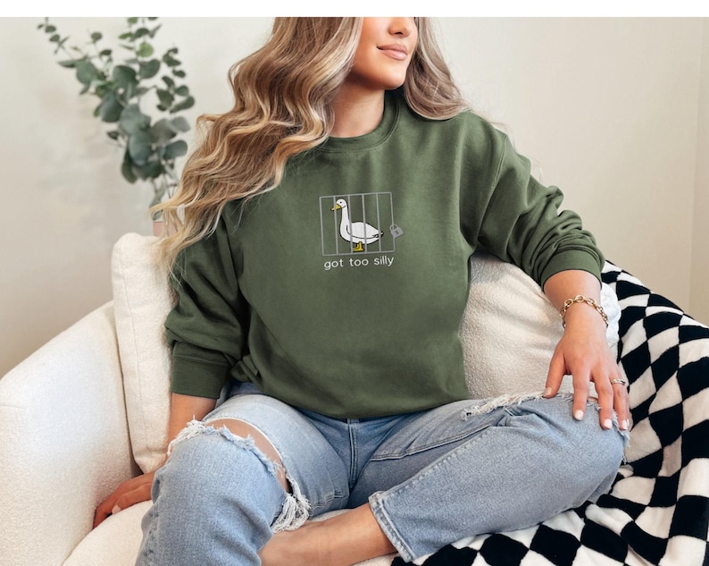 Embroidered Silly Goose Sweatshirt Embroidered Goose Crewneck Sweatshirt Silly Goose Shirt Funny Sweatshirt Funny Embroidered Shirt Gift image 9
