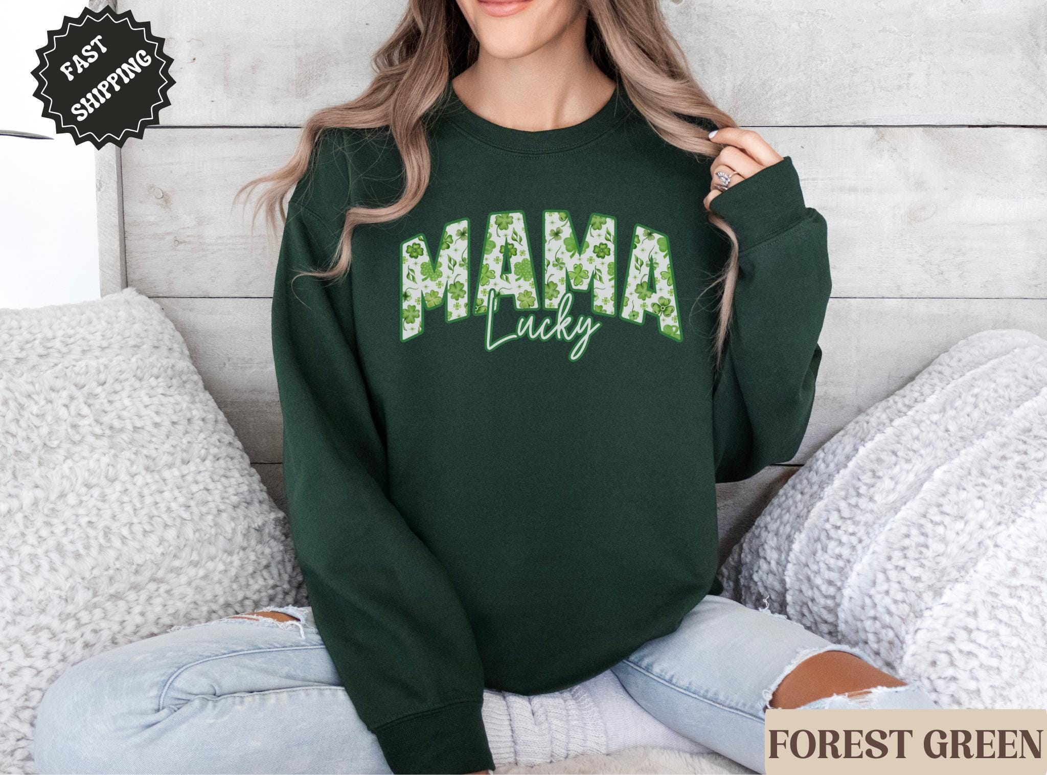 トップス lucky mama Lucky Mama Sweatshirt, St Patrick's Day Crewneck, Shamrock Sweater