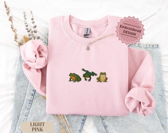 Embroidered Frog Sweatshirt, Cute Frog Lover Gift, Cozy Embroidered Crewneck, Frog Embroidery Pullover, Christmas Gift Sweatshirt Unisex Top