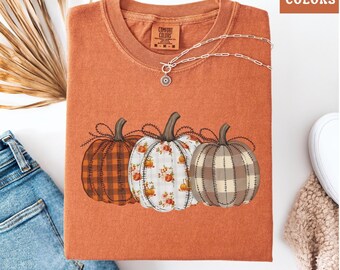 Fall Pumpkin Patch Comfort Colors Shirt, Cozy Fall Aesthetic Tee, Plaid Pumpkin Shirt, Thanksgiving Shirt, Fall Outfit, Pumpkin Patch Shirt