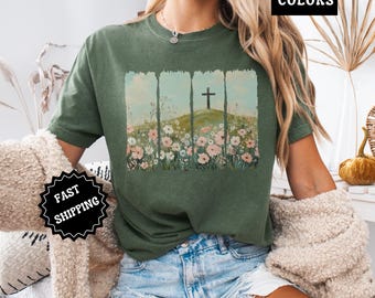 T-shirt chrétien floral coup de pinceau, chemise marguerite fleurs sauvages rétro T-shirt graphique botanique bohème couleurs confort inspiré de la foi cadeau pour elle