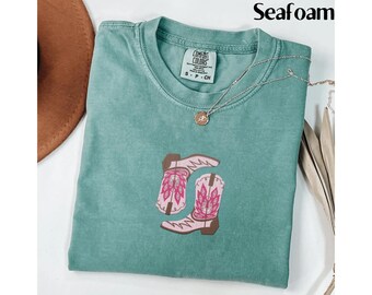 Cowgirl Boots Embroidered Shirt Comfort Colors Boots Embroidered Crewneck Cowboy Boots Embroidered Shirt Cowboy Boho Cowgirl Gift Shirt