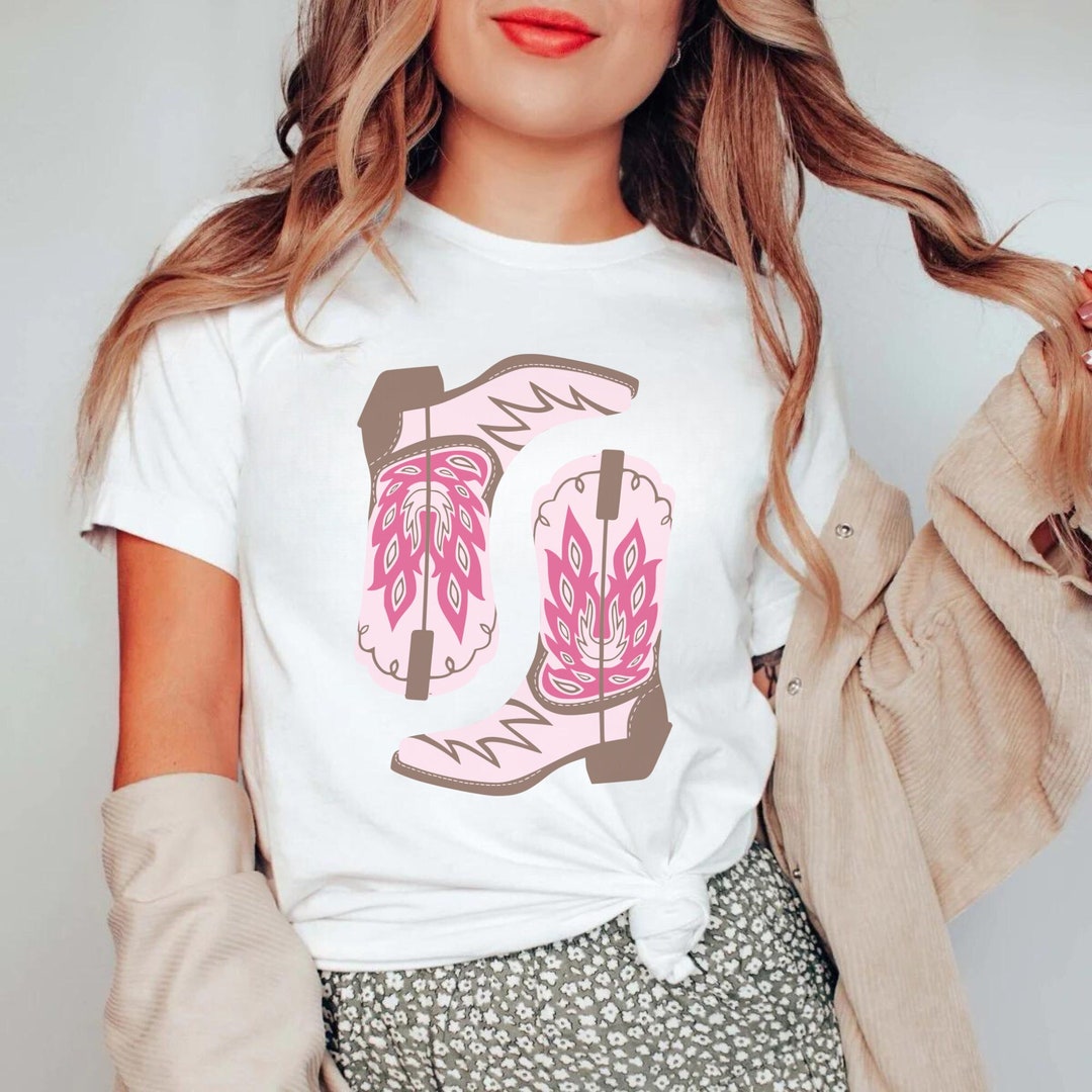 Sequined Cowgirl Boots Patched Custom Print T Shirt