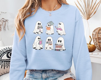 Book Lover Gift Sweatshirt, Cozy Reading Crewneck, Ghost Book Sweatshirt, Fall Bookish Sweater, Gift for Bookworms, Cute Ghost Pullover Top
