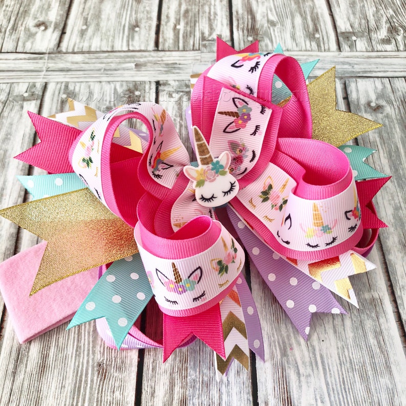 Unicorn Birthday Party,Unicorn 1st Birthday,Unicorn Hair Clip,Unicorn Stacked Hair Bow Party Favor OTT Unicorn Hair Bow,Unicorn Headband