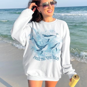 Watercolor Ocean Animals Whales Sweatshirt Surf Beach Swimming Ocean Shirt Conservation Marine Biology Whale Lover Gift Ocean Inspired Shirt