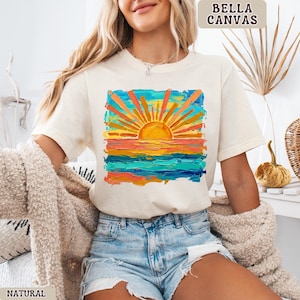 Bella Canvas Cute Summer Sunset Shirt, Retro Beach Graphic Tee, Trendy Vacation Outfit Top, Aesthetic Coastal Tee, Bella Canvas Shirt Women Natural