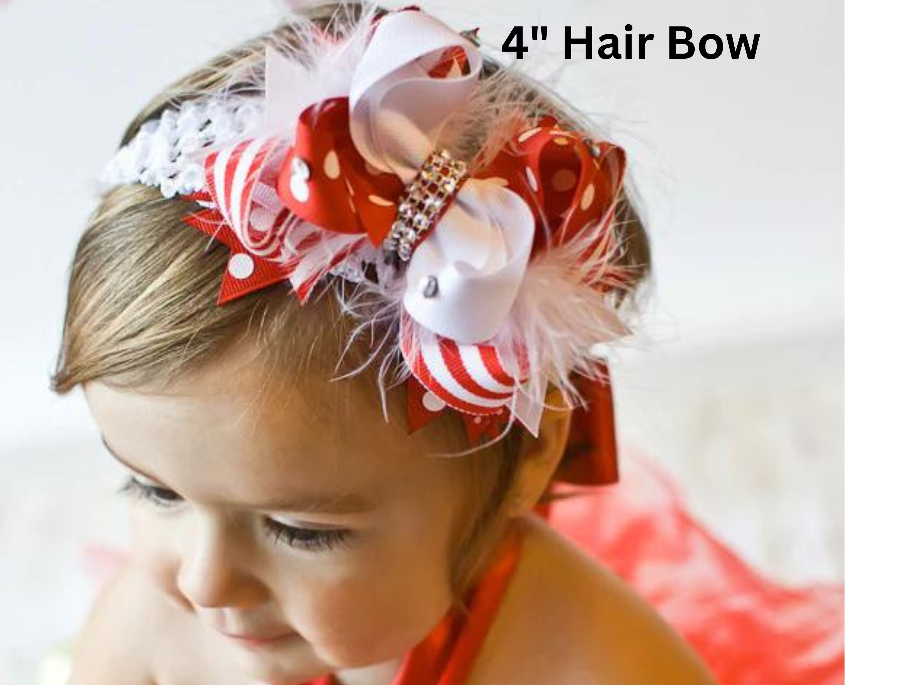 Beautiful Bows Boutique Pageant Hair Bow White Silver Wedding Headband 4 inch / Permanently Attached to Headband
