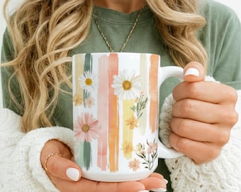 Pastell Blumen Kaffeetasse, Gänseblümchen Frühlingstasse, Cottagecore Küchendekor, Süße Blumentasse, Geschenk für Sie, Mama Geburtstagsgeschenk, Muttertagstasse