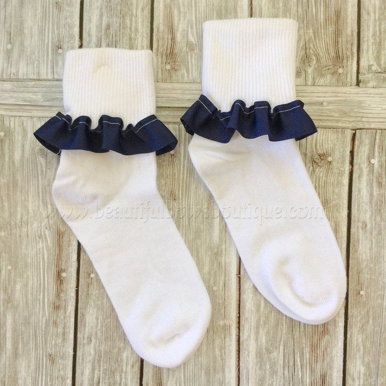 Red White Navy Blue Girls School Uniform Socks,Solid Color Ribbon Ruffle Socks,School Uniform Colored Socks,Frilly Socks,School Uniform Sock image 2