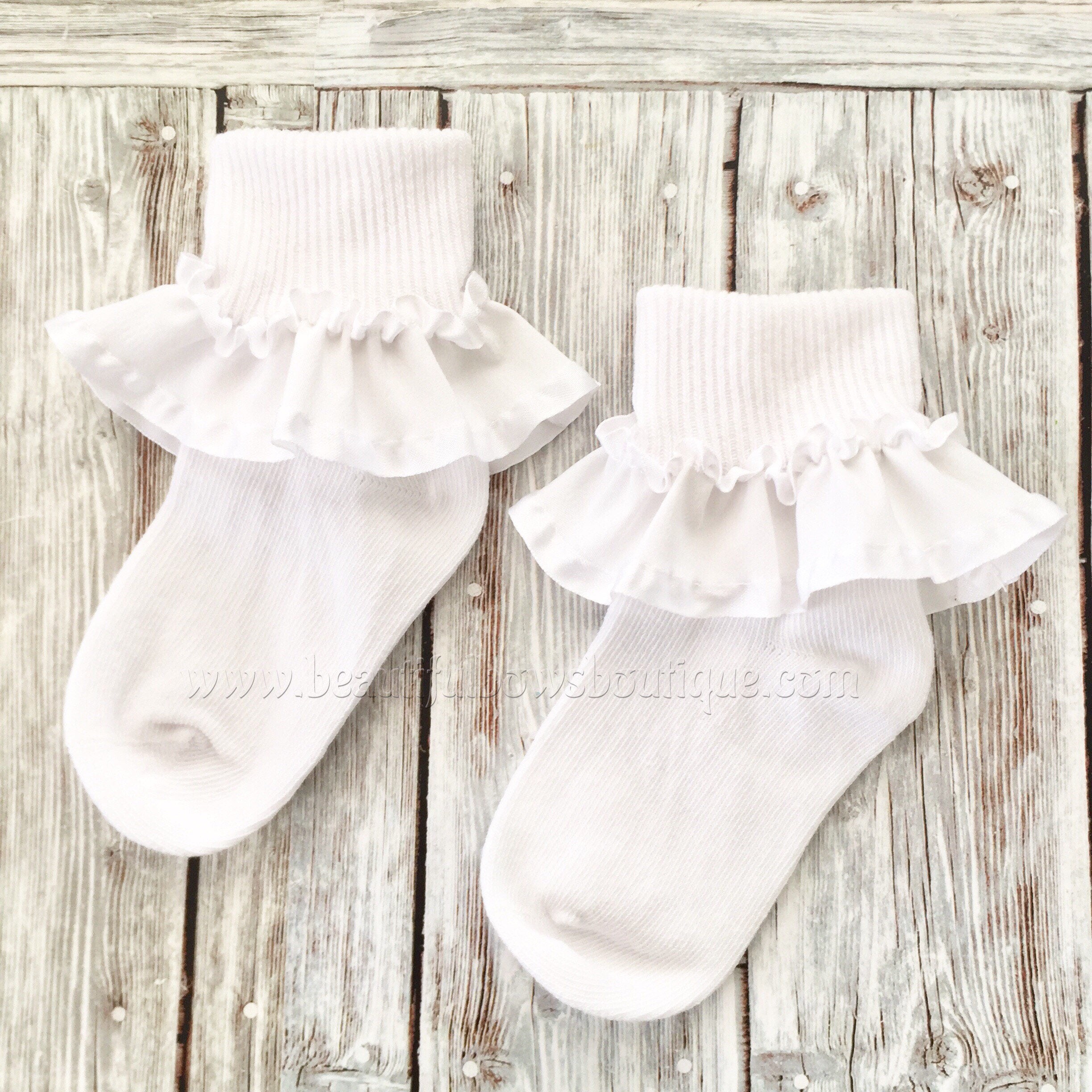 White Baby Socks,ribbon Ruffle Socks,little Girl White Ruffle Socks,frilly  Socks,baby Double Ruffle Socks,ribbon Socks,frilly Baby Gift Sock 