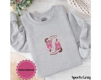 Cowgirl Boots Embroidered SweatShirt Boots Embroidered Crewneck Cowboy Boots Embroidered Shirt Cowboy Boho Cowgirl Gift Shirt
