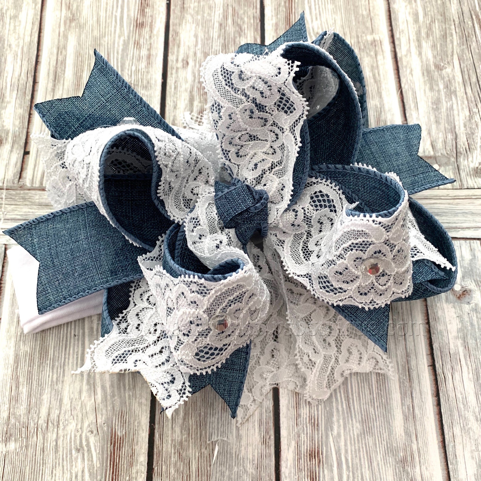 Denim and Lace Hair Bow Denim Hair Bow Denim Lace Baby Etsy