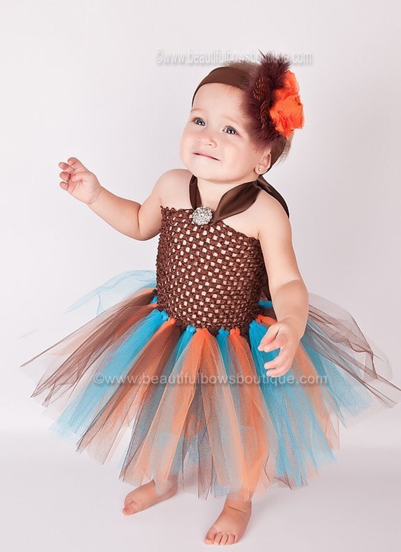 SALE Fall Baby Tutu Dress Turquoise Orange Brown Thanksiving Infant Tutu Toddler Tutu Dress outfit