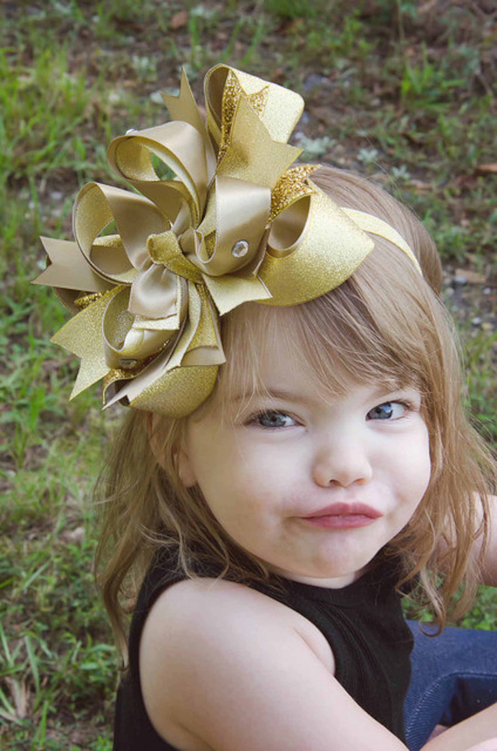 Fancy Gold Large Girls Hair Bow Little Girls Christmas Etsy