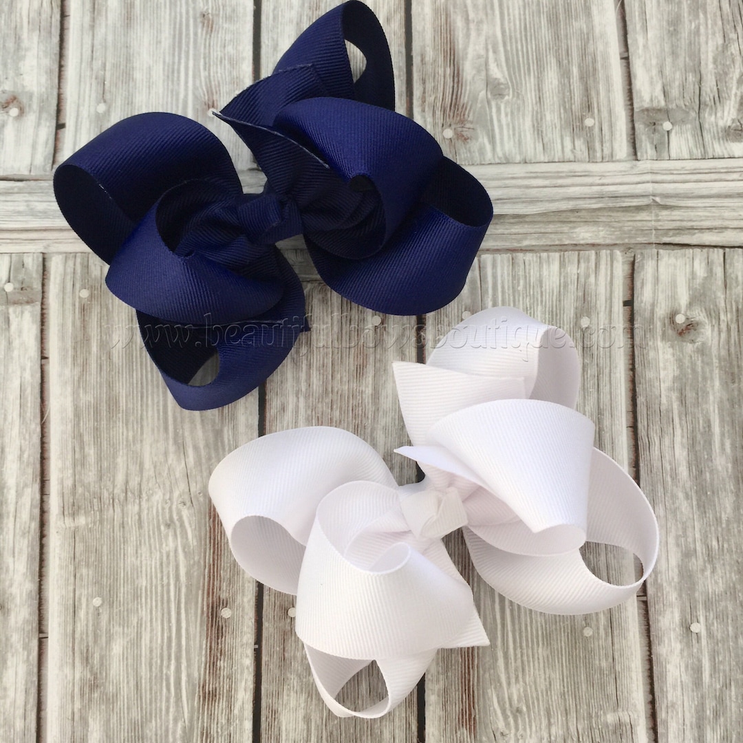 Girls School Uniform Hair Bow Clip Set,white Blue Hair Bows,school