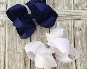 Girls School Uniform Hair Bow Clip Set,White Blue Hair Bows,School Uniform Hair Accessories,Girls Hair Bow Clip,Cute Uniform School Bows