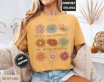Boho Daisy Flower Shirt, Retro Floral Comfort Colors Tee, Wildflower Graphic T-Shirt Botanical Print Top  Trendy Gardener Gift Aesthetic Tee