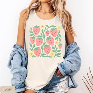 Strawberry tank top, cute floral shirt, summer graphic tee, Comfort Colors tank, boho fruit print top, women’s casual tank, gift for her