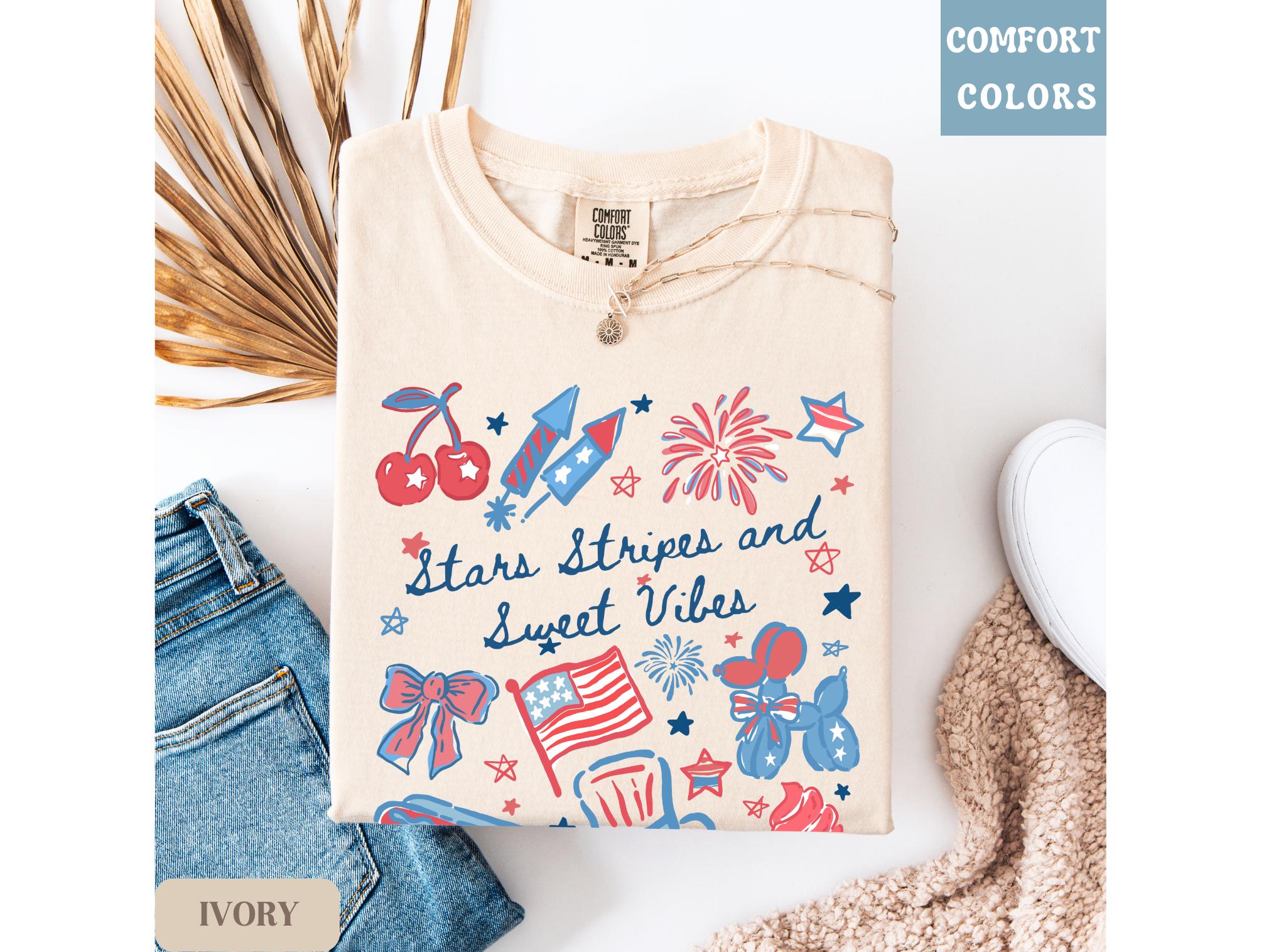 Stars Stripes Sweet Vibes Shirt, Cute 4th of July Shirt for Women 