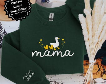 Embroidered Custom Mama Sweatshirt, Personalized Goose Mama Crewneck, Mother's Day Gift, New Mom Gift, Baby Shower Gift, Cozy Mom Sweater