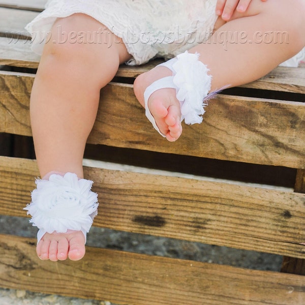 White Baby Girl Barefoot Sandals,Baby Girl Clothes,White Sandal Baby Girl,New Baby Gift,Baby Toe Sandals,Toe Flower Sandals White