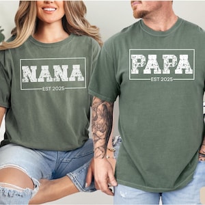 Custom Nana and Papa shirts Comfort Colors shirt New Papa Shirt Gigi est 2024 New Mimi and Papa gift pregnancy reveal Papa to Be Gifts