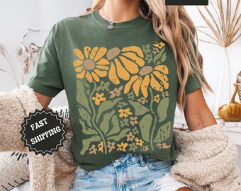 Boho Daisy Flower Tee, Comfort Colors Botanical Tee, Wildflower Shirt, Retro Floral T-Shirt, Plant Shirt, Gardener Shirt, Trendy Gift