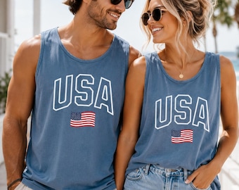 USA Matching Tank Tops, Comfort Colors Couples Tank, American Flag Tank Top, Patriotic Summer Shirt, Unisex Beach Tank, Fourth of July Shirt