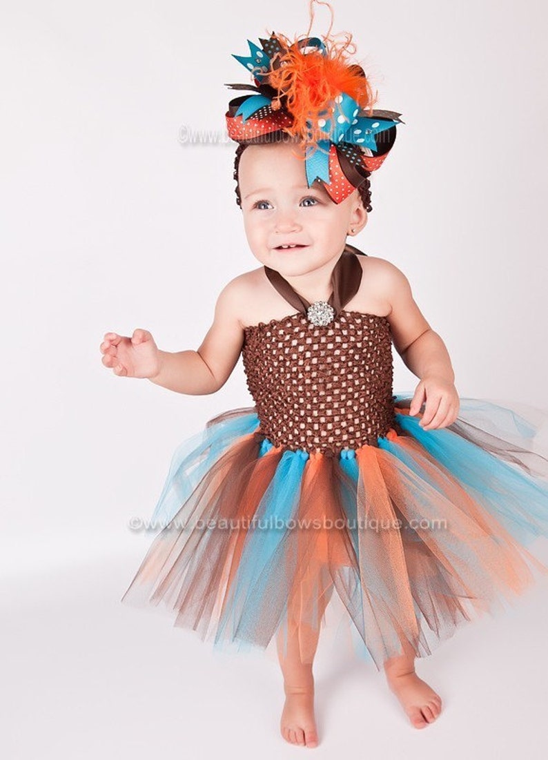 SALE Fall Baby Tutu Dress Turquoise Orange Brown Thanksiving Infant Tutu Toddler Tutu Dress outfit