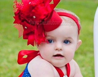 Solid Red Boutique Over the Top Hair Bow Baby Headband Snow - Etsy