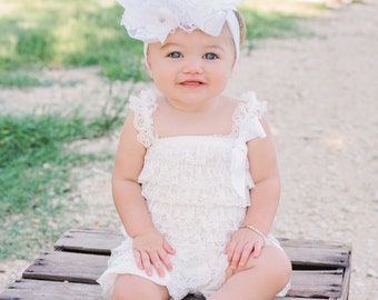 Petti Lace Romper,Lace Romper White,Ruffle Lace Baby Clothes,White Baby Romper,Lace Infant Toddler Outfit,Photography Prop for Baby Girls