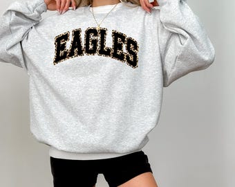 Personalized Mascot Sweatshirt, Custom School Spirit Pullover, Leopard Print Team Shirt, College Style Game Day Apparel, Sports Mom Gift