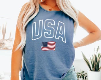 USA Flag Tank Top, Comfort Colors USA Tank, 4th of July Tank, Patriotic Tank Top, American Flag Tank, USA Shirt Gift, Red White Blue Tank