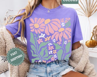 Boho Daisy Flower Tee, Comfort Colors Botanical Tee, Wildflower Shirt, Retro Floral T-Shirt, Plant Shirt, Gardener Shirt, Trendy Gift