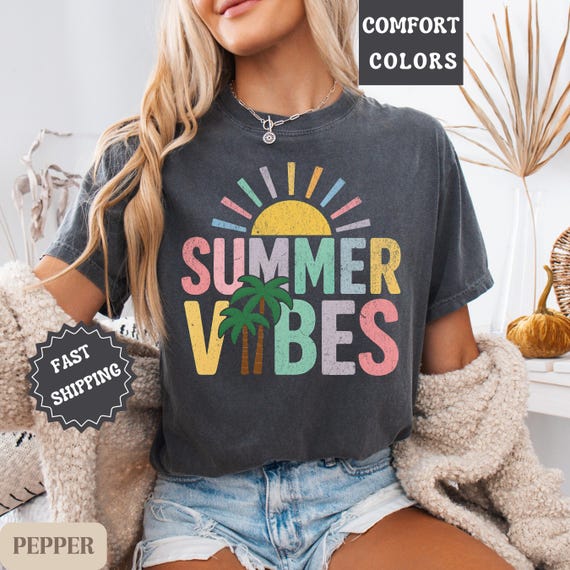 Comfort Colors Retro Summer Tee, Coastal Cowgirl Shirt Boho Beach Gift for Her Fun Vacation Shirt Women Aesthetic Travel Tee Graphic T-Shirt