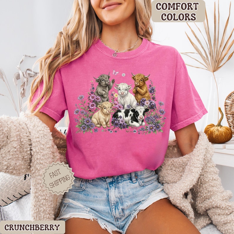 Highland Cow Shirt Comfort Colors, Floral Cow Shirt, Cow Lover Gift ...